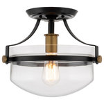 Kira Home - Kira Home Zurich 12" Rustic Farmhouse Ceiling Light, Glass Shade, Warm Brass - *[MODERN DESIGN] The classy semi flush mount ceiling light showcases a rustic design, featuring a black finish with a classy curved arms and warm brass accent pieces. The clear glass bowl shade ensures that this close to ceiling light emits a bright glow, making it a prime choice among interior designers and builders for remodels and new construction projects