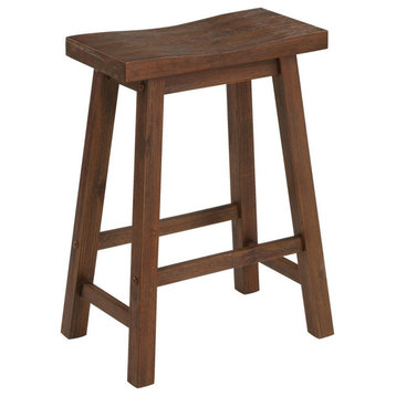 Saddle Design Wooden Counter Stool With Grain Details, Brown