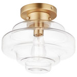 Maxim Lighting International - Harbor 1-Light Flush Mount, Satin Brass - A sizable layered glass oscillates depth and is supported by three industrial set screws for support. Available as a pendant or flush mount, the pendant also features an oversized ring to evoking nautical vibes while remaining minimalist in its design. Available in Satin Brass, Satin Nickel, or Matte Black, pair the clear glass shades with a vintage filament lamps to complete the look.