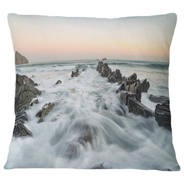 Waves Hitting Beach at Sunrise Atlantic Seashore Throw Pillow, 16"x16"