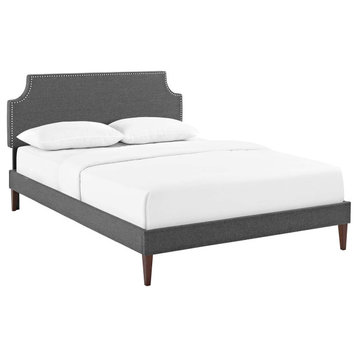 Gray Corene King Fabric Platform Bed with Squared Tapered Legs