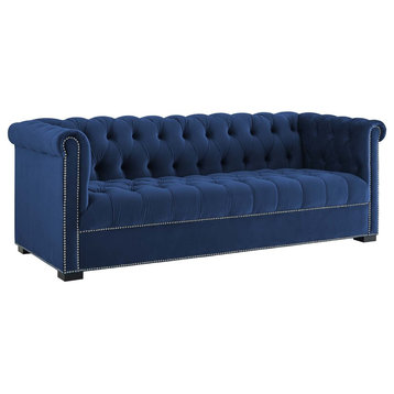 Modern Contemporary Urban Living Sofa, Velvet Navy Blue