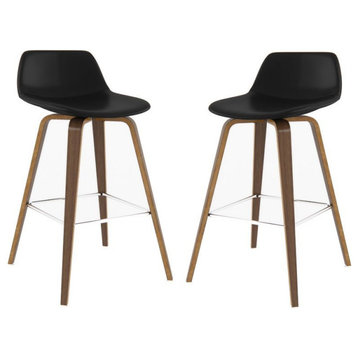 Atlin Designs 26.4" Contemporary Wood Counter Stool in Black (Set of 2)