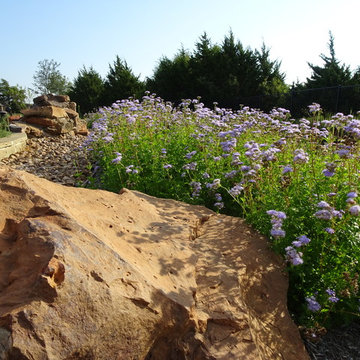 Rockwall Backyard Landscape, Paths, Boulders, Mounds, Pergola and Horshoe Pit