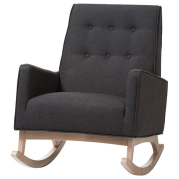 Marlena Mid-Century Dark Gray Fabric Upholstered Whitewash Wood Rocking Chair