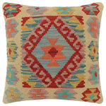 Bareens Designer Rugs - Rustic Turkish Maguire Hand Woven Kilim Pillow - Embellish your home with this timeless casual chic handmade Southwestern Kilim throw pillow covers made with wool and cotton. Constructed on a loom by Nomad Turkman people with hand spun wool and Natural Vegetable dyes these beautiful Kilim pillow covers are known for their beautiful repetitive geometrical, naturalistic floral and traditional patterns yet still giving it a moden look. Masterfully artisan-crafted on traditional Kilim looms with a contemporary fashion palette producing bold intricate sharp patterns making them a standout piece in any decor.