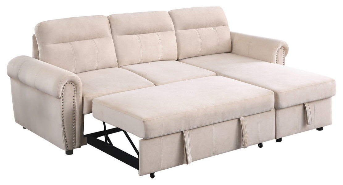 Ashton Velvet Fabric Reversible Sleeper Sectional Sofa Chaise ...