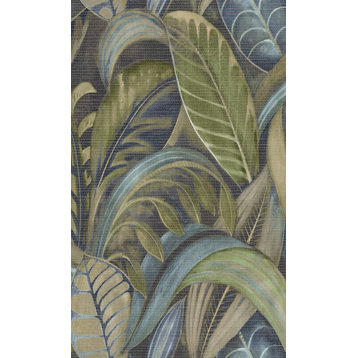 Palm Leaf Textured Wallpaper, Navy, Sample
