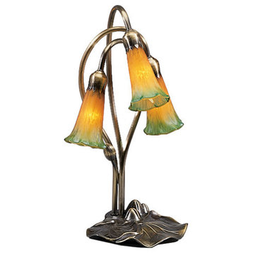 Meyda Lighting 16" Amber/Green Pond Lily 3-Light Accent Lamp