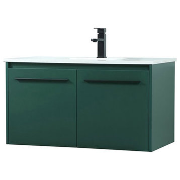 Elegant Decor Penn 36" Aluminum Alloy MDF Single Bathroom Vanity in Green