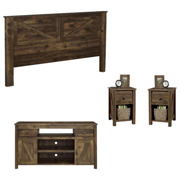 Home Square 4 Piece Set with Queen Headboard 2 Night Stands and TV Stand