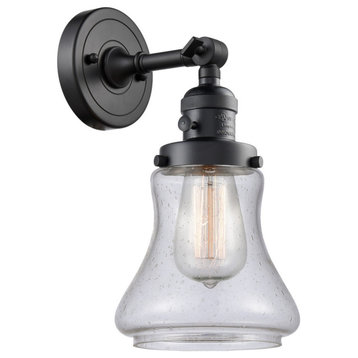 Bellmont Sconce With High-Low-Off Switch, Matte Black, Glass: Seedy