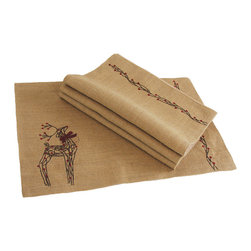 Xia Home Fashions - Rustic Reindeer Jute Christmas Placemats, 13"x20", Set of 4 - Placemats