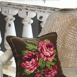 English Roses Needlepoint Pillow - Decorative Pillows