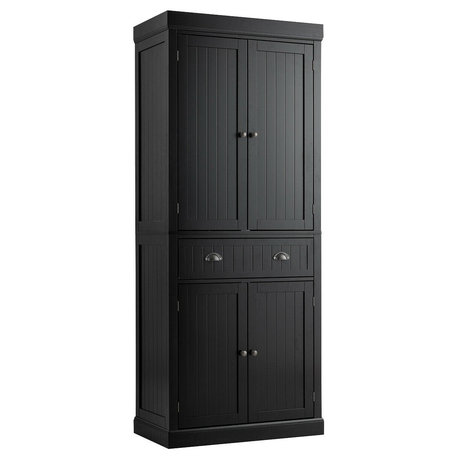 Classic Black Pantry Cabinet with Large Doors, Drawer, and Adjustable Shelves