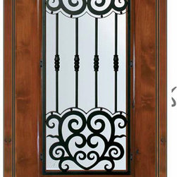 Pre-hung Single Door 80 Wood Alder Barcelona 3/4 Lite Wrought Iron - Front Doors