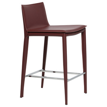 Elite Living Hilton Leather 25.5" Counter Height Bar Stool, Wine Red