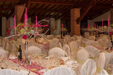 Décoration de salle mariage, Housses de chaise, chandeliers