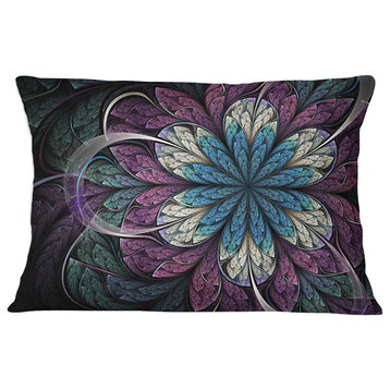 Purple Blue Rounded Fractal Flower Floral Throw Pillow, 12"x20"