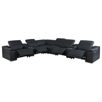 Frederico Genuine Italian Leather 8-Piece 2 Console 4-Power Reclining Sectional, Black