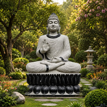 6.3 ft Buddha on Lotus Throne Garden Sculpture