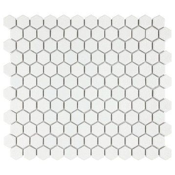 Hudson 1" Hex Crystalline White Porcelain Floor and Wall Tile