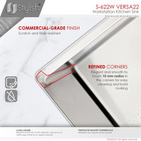 STYLISH 22'' Workstation Single Bowl Undermount 16G Stainless Steel Kitchen Sink