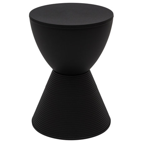 Round Side Table in ABS Plastic Ribbed Design End Table with Removable Lid, Black