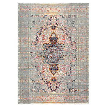 Hazy Damask Medallion Mirage Area Rug, Gray, 9'x12'
