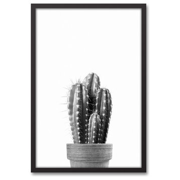 Black and White Cactus 20x30 Black Framed Canvas