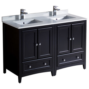 Oxford 48" Espresso Traditional Double Sink Bathroom Cabinets w/ Top & Sinks