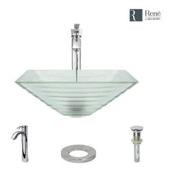 Rene By Elkay R5-5004-R9-7006-C Glass Vessel Sink with Chrome Vessel Faucet, Sin - Bathroom Sinks