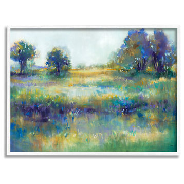 Wetland Watercolor Landscape Abstract Blue Green Painting, 14 x 11