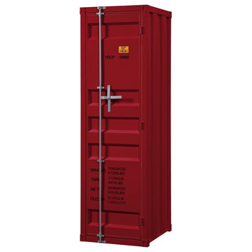 Bowery Hill Contemporary Metal Wardrobe Armoire with 1 Door in Red