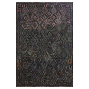 Rustic Turkish Kilim Kristoph Brown/Green Wool Rug - 6'11'' x 9'11''