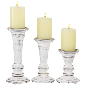 Country Cottage White Wood Candle Holder Set 51324