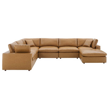 Commix Down Filled Overstuffed Vegan Leather 7-Piece Sectional Sofa, Tan