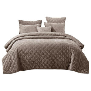 Taupe Grey DaDa Bedding Soft Velveteen Elegant Quilted Coverlet Bedspread Set 