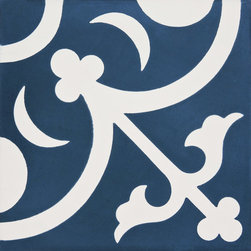 Moroccan Mosaic and Tile House - Nador Handmade Cement Tile, Navy Blue/White, Sample - Wall And Floor Tile