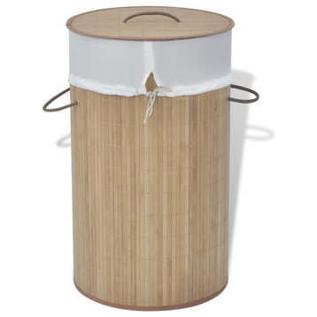 vidaXL Collapsible Laundry Basket Dirty Clothes Hamper Natural Round Bamboo