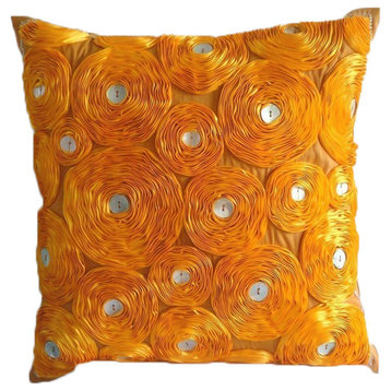 Ribbon Marigold Flower Orange Euro Sham, Art Silk 26"x26" Euro Sham, Marigold