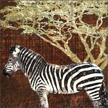 Ceramic Tile Wild Savannah - Zebra by Aurelia Manouvrier, 18"x18", 6" Tiles