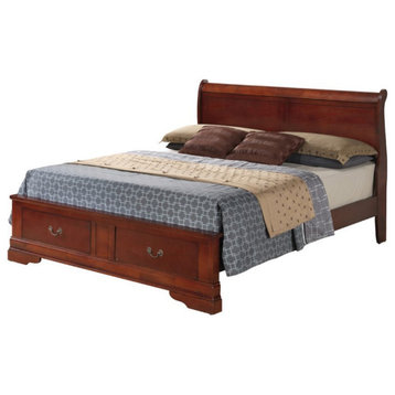 Glory Furniture Louis Phillipe King Storage Bed in Cherry