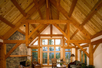 Example of a mountain style living room design in Denver