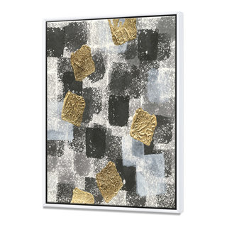 Golden Glitter With Dark Blue Marble' 20 x 12 Framed Painting Canvas Art  Print, by Designart 