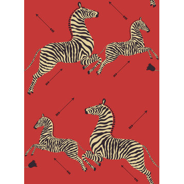 Masai Red Zebra Safari Scalamandre Self Adhesive Wallpaper, Red, Bolt