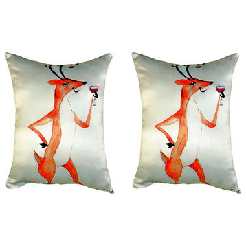 Pair of Betsy Drake Deer Party No Cord Pillows 16 Inch X 20 Inch