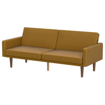 Mid Century Futon, Low Profile Design With Diagonal Tufted Seat, Mustard