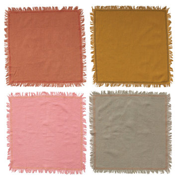 Square Cotton Napkins with Fringe, Set of 4 Colors