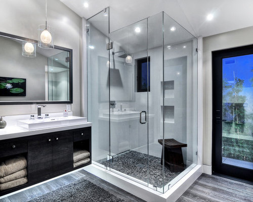Grey Wood Floor Bathroom Ideas | Houzz